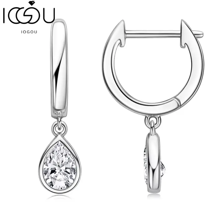 IOGOU-Boucles d'oreilles Moissanite Dangle Huggie pour femme, lunette en forme de formage, créoles e