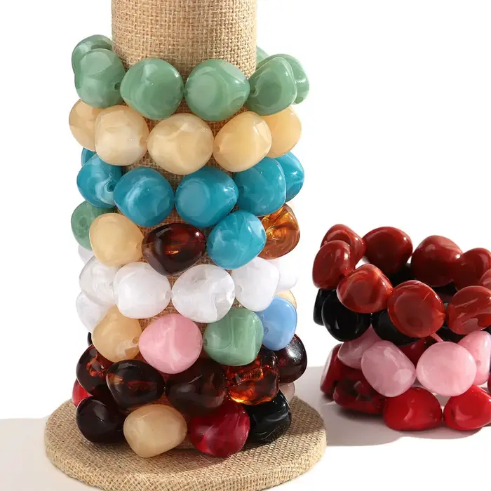 Nouveau Bracelet Extensible Bohème en Perles Irrégulières Colorées en Forme de Pierre