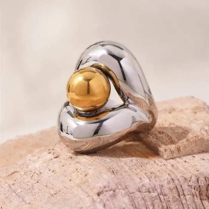 Grands anneaux bicolores pour femmes en acier inoxydable plaqué or 18 carats couleur argent Hyperbole Hip Hop Rock