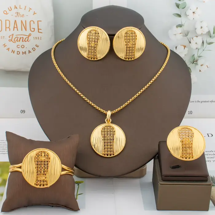 Ensemble de bijoux couleur or dubaï, chaîne Design carte africaine, boucles d'oreilles pour femmes, bague Barcelet, cadeau de fête de mariage
