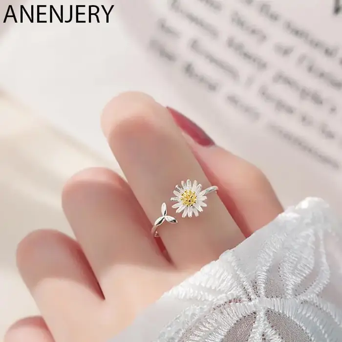ANENJERY-Bague AndrFlower en argent pour femme, bague d'ouverture, bijoux de fiançailles, cadeau de 