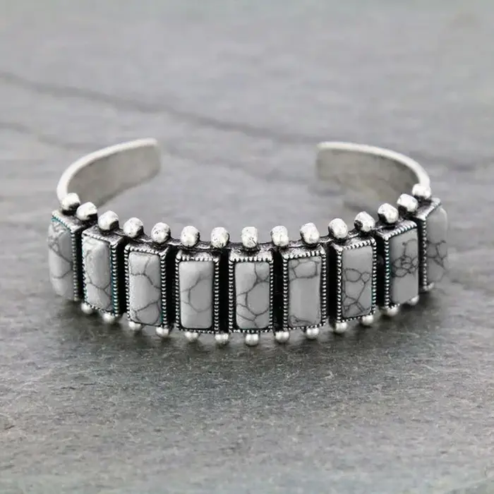 Bracelet Carré de Frappe Géométrique Style Bohème Tibétain Avec Ouverture Rétro Pour Homme Femme Occasions Spéciales