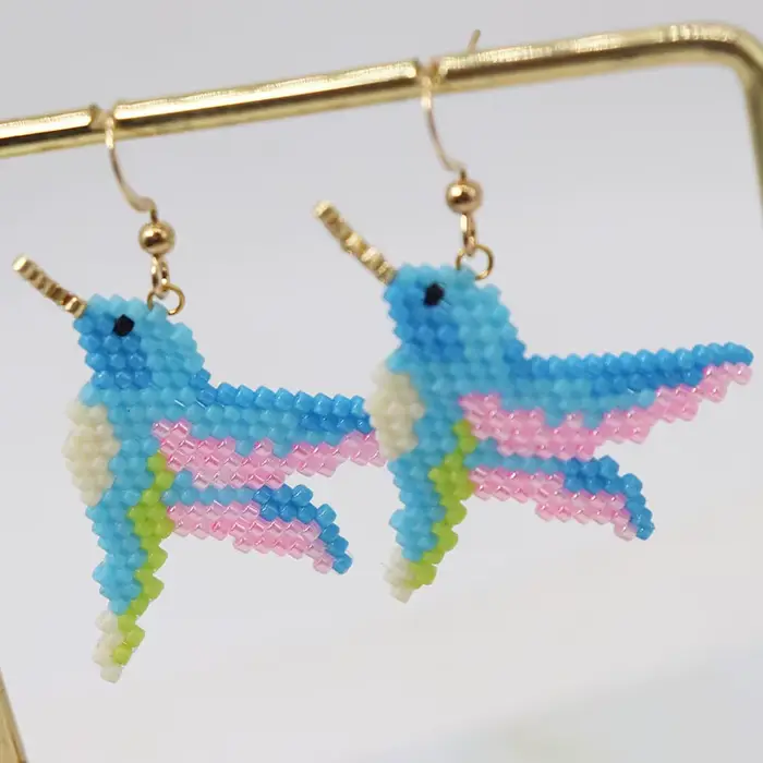 Boucles d'oreilles perlées pour oiseaux de perroquet, boucles d'oreilles en perles de riz, alliage s