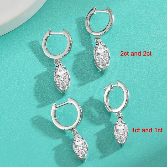 Boucles d'oreilles pendantes en moissanite coupe marquise pour femme