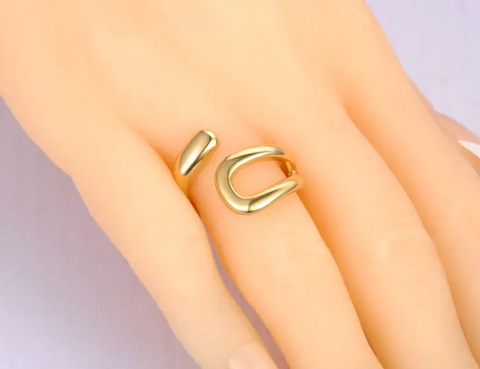 Lokaer – bague géométrique en acier inoxydable plaqué or 18K