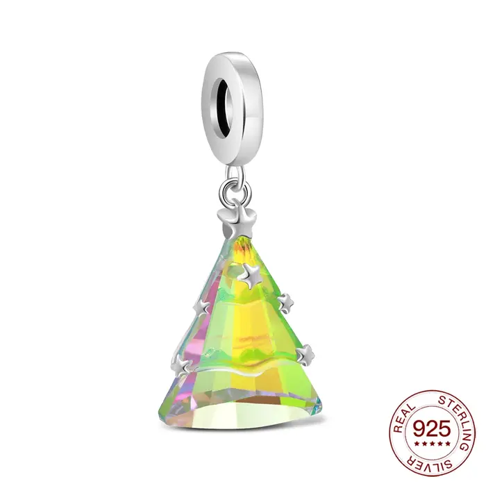 Breloque de Noël en argent 925, classique, colorée, en forme de sapin de Noël, pour la fabrication d