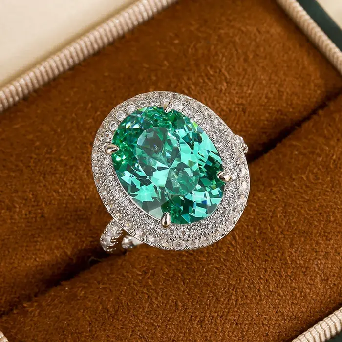 Vinregem 12*16 MM coupe ovale laboratoire créé Paraiba Tourmaline gemme Vintage réglable anneau anniversaire cadeau bijoux fins en gros