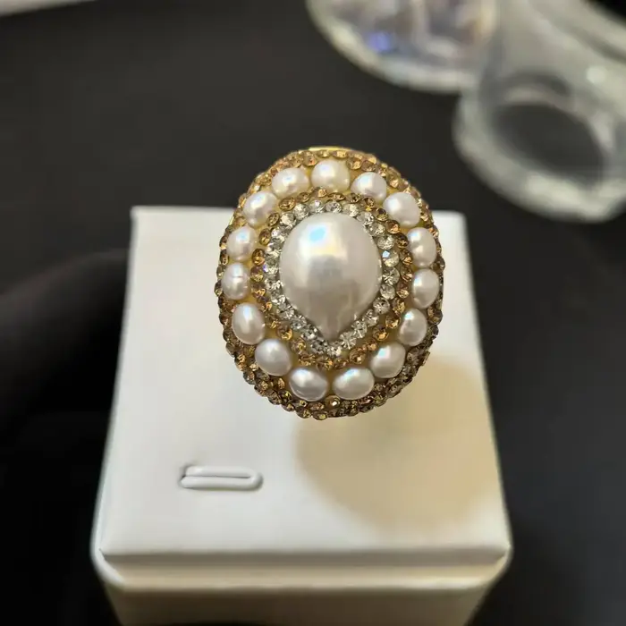 Bague en perles baroques de Style Court rétro pour femmes