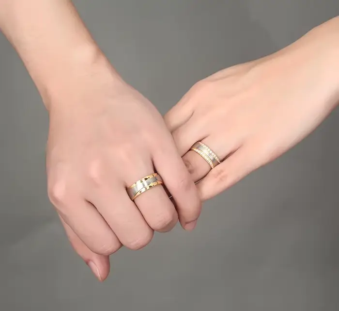 Bague de fiançailles de mariage en diamant cz, anneau de promesse d'alliance pour couples, plaqué or 14 carats, bijoux en acier inoxydable