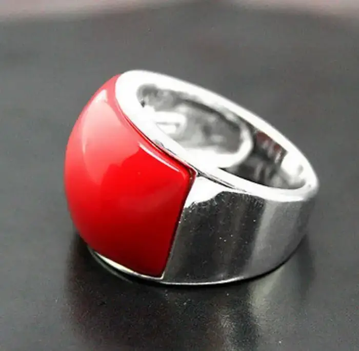 Bague de bijoux STERLING en corail rouge RARE, 12x16mm, taille 7/8/9/10, 925