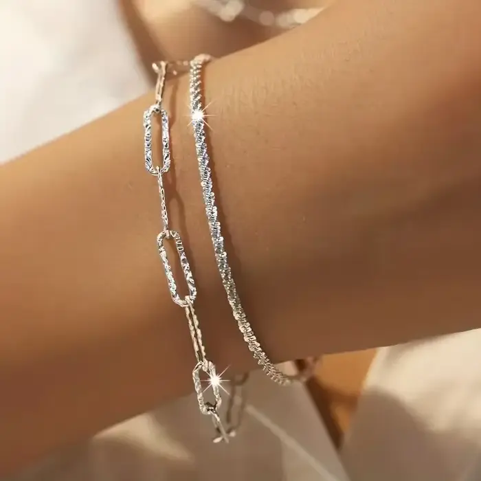 Bracelets scintillants en argent Sterling 925 pour femmes, mode coréenne de styliste, Double couche,