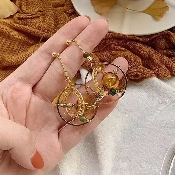 Boucles d'oreilles planète en verre à bulles faites à la main, bijoux géométriques abstraits pour fe