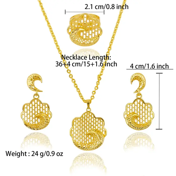 24k plaqué bijoux cadeaux évider collier et boucles d'oreilles ensemble pour les femmes de haute qua