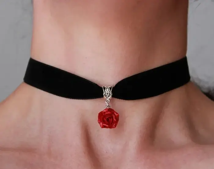 Collier ras du cou en résine, fleur, bijoux Rose rouge, pendentif ras du cou