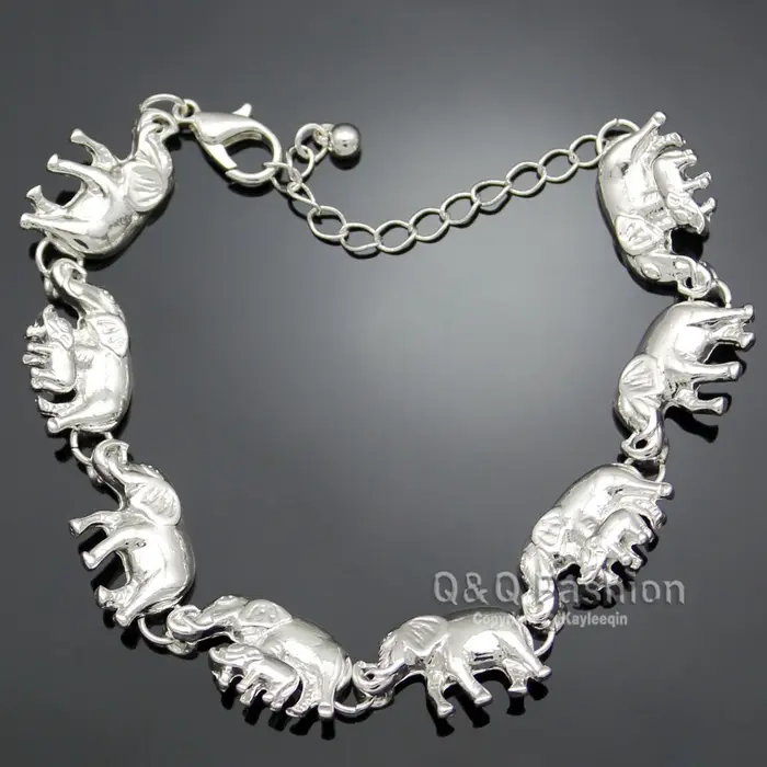 Bracelet pendentif éléphant plaqué argent pour femme et homme