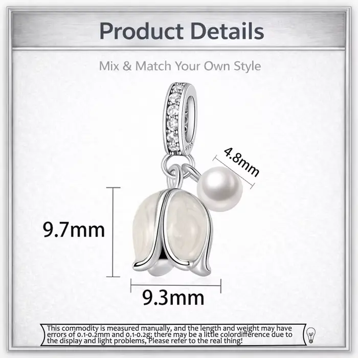 SilJew Original Breloque pendante en argent plaqué, motif Muguet blanc avec perle, compatible avec b