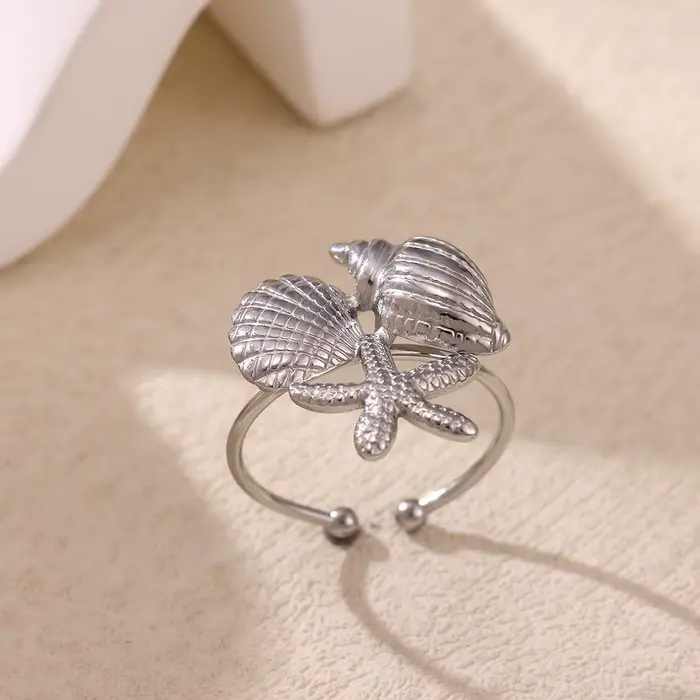 Bague d'été imperméable pour femmes, en acier inoxydable, étoile de mer, mignonne, couleur or, bijou