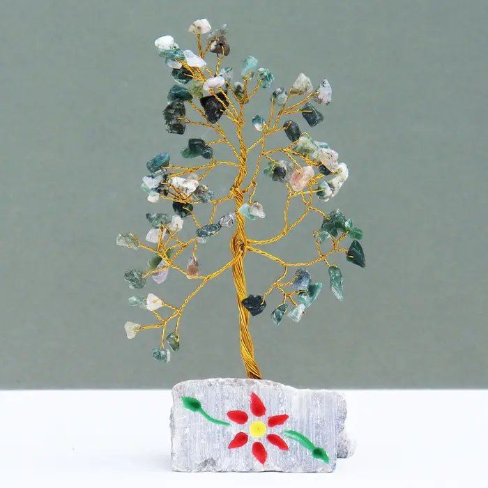 Moss Agate Gemstone Tree - 80 Stones