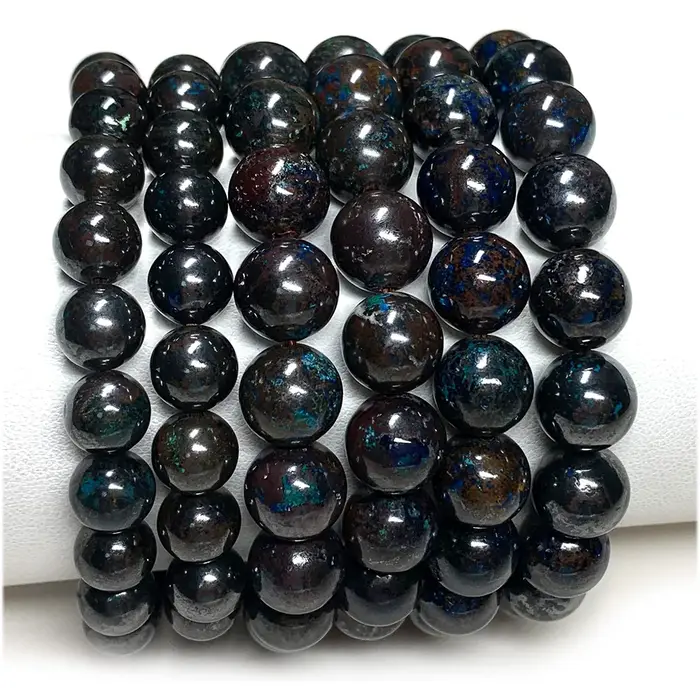 Veemake Bracelets Azurite marron bleu naturel perles rondes en vrac 08117