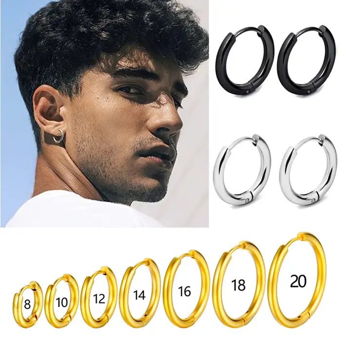 1 paire de boucles d'oreilles en acier inoxydable pour femmes et hommes