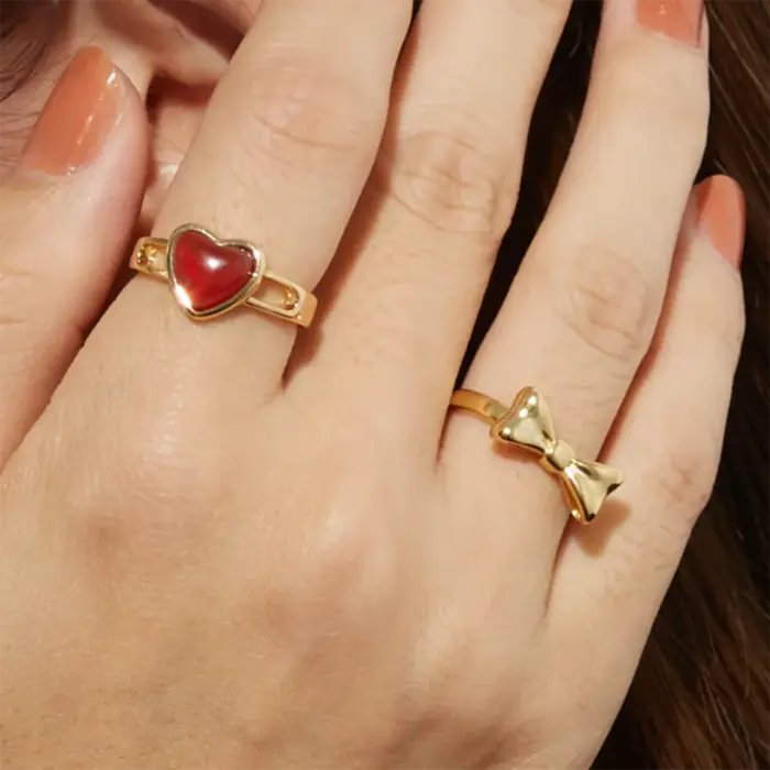 Bague en forme de coeur en cornaline plaquee or PVD 18K pour femmes bijou romantique et elegant cadeau de haute qualite pour parties speciales