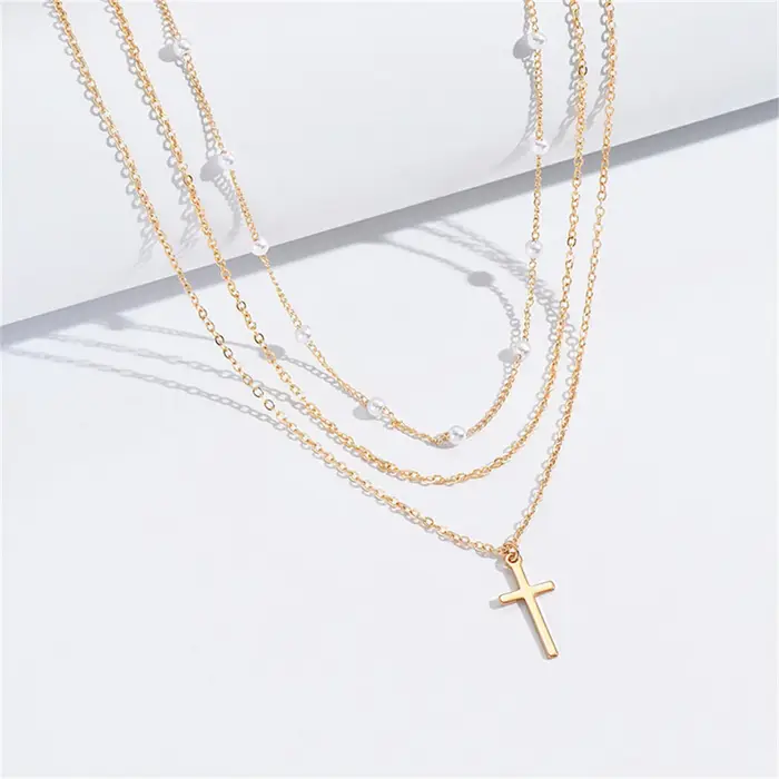 Collier chaîne de perles artificielles à plusieurs niveaux pour femmes
