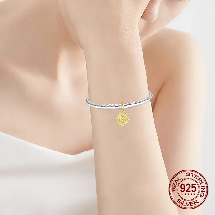 925 argent Sterling doré rétro crâne maya calendrier pendentif breloque ajustement Original bracelets porte-bonheur femmes bijoux à bricoler soi-même cadeau