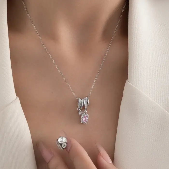 ANENJERY 316L acier inoxydable brillant coloré Zircon pendentif collier pour les femmes français rom