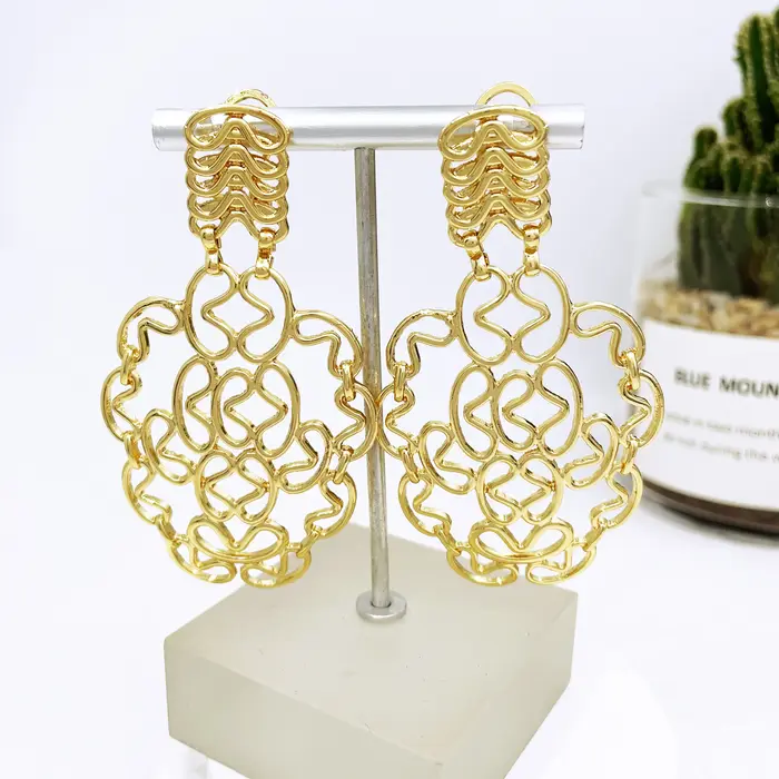 Grandes boucles d'oreilles évidées de Dubaï pour femmes, conception de mariée, bijoux de déclaration