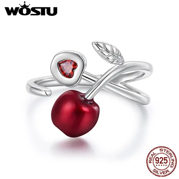 WOSTU – bague en argent Sterling 925 avec fruits cerise rouge
