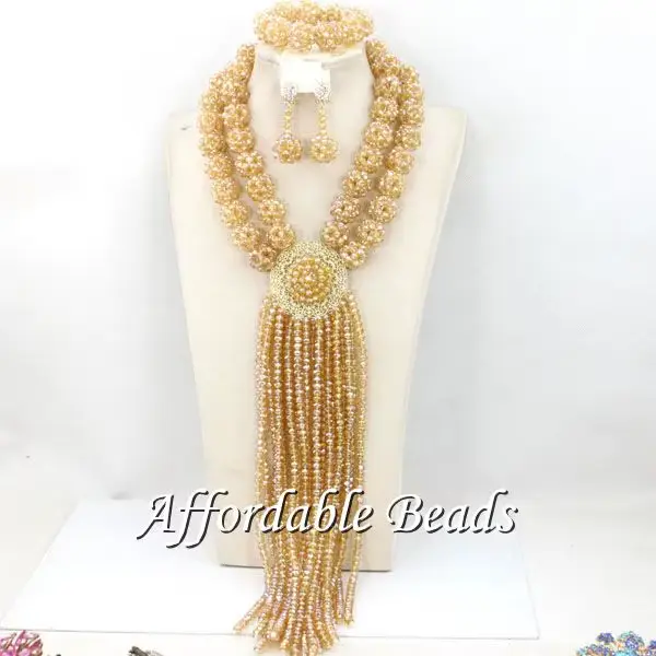 Ensemble de bijoux fantaisie Champagne pour femmes, ensemble de perles africaines de mariage, meille