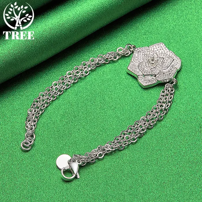 Bracelets avec pendentif fleur de rose en or 18 carats pour femmes
