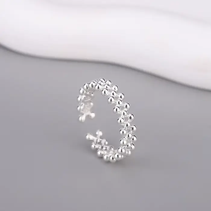 Boule à deux couches en argent sterling 925 ​ Bagues ouvertes pour femmes, accessoires de bijoux de 