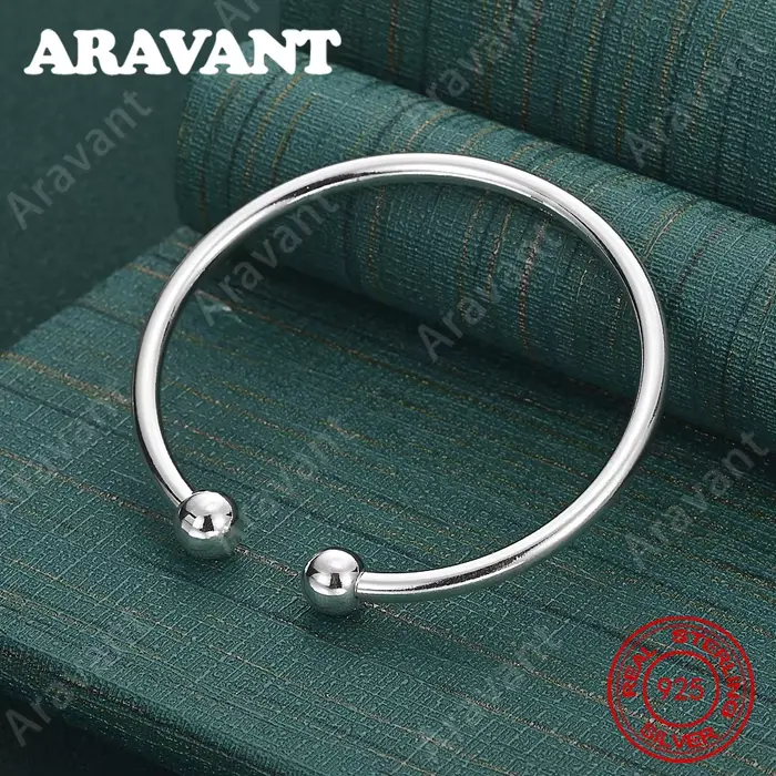 Bracelet ouvert en argent Sterling 925 avec incrustation de perles lisses réglables, accessoire de t