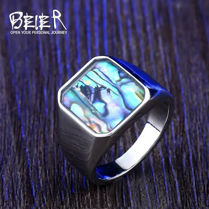 BEIER nouveau magasin bleu ciel coquille magnifique fond de mer luxe hommes bague mode coloré haute qualité bijoux LLBR8-591R