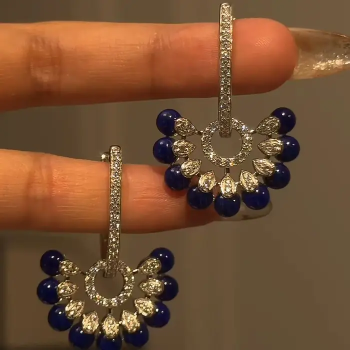 Boucles d'oreilles Vintage à pampilles en pierres précieuses bleu foncé pour femmes, boucles d'oreil