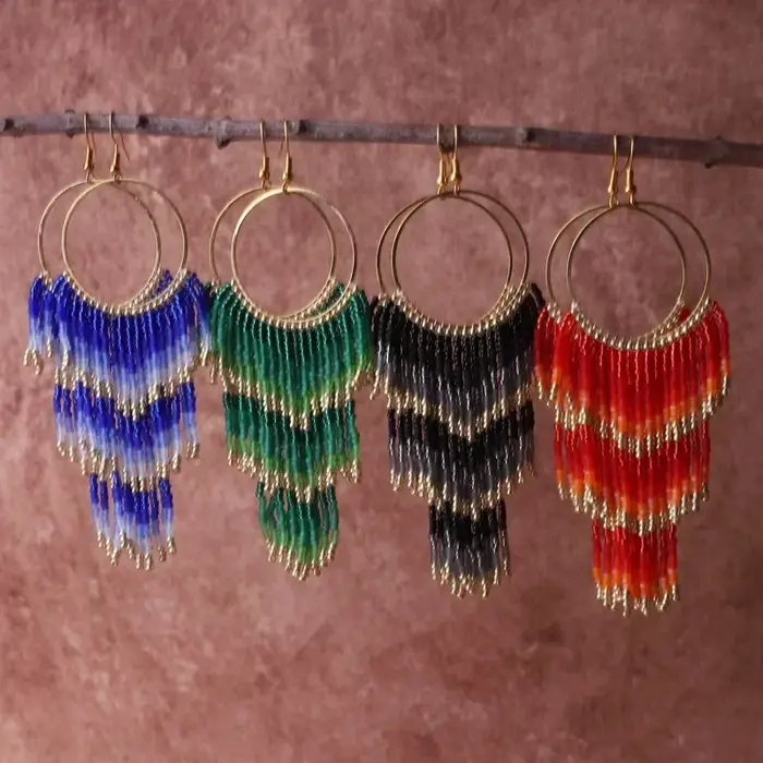 Boucles d'oreilles perlées cercle multicouche flèche tricot à la main originalité dégradé bohême alliage gland marée