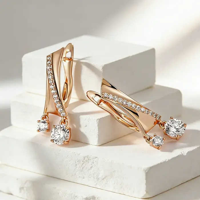 Kinel Nouvelle Tendance Boucles d'oreilles pendantes couleur or rose 585 pour femme