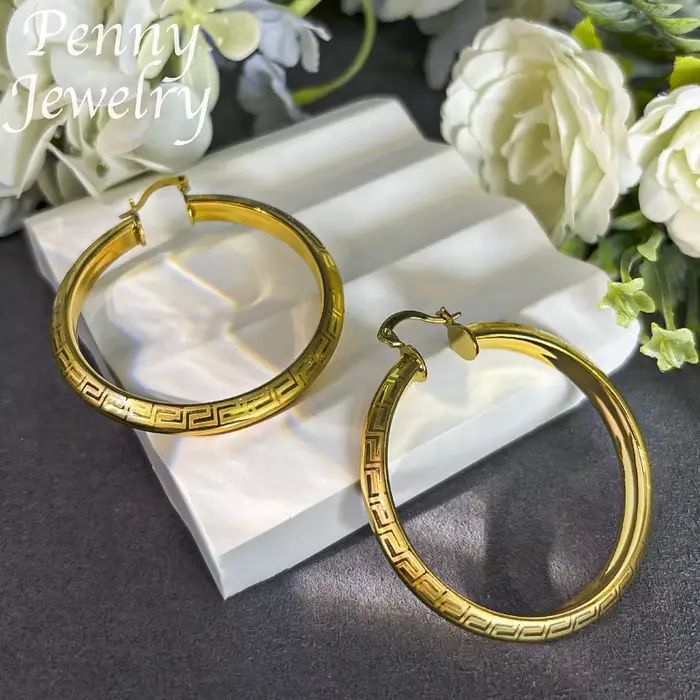 Grand rond plaqué or 18 carats boucles d'oreilles pour femmes cuivre Vintage cercle boucle d'oreille