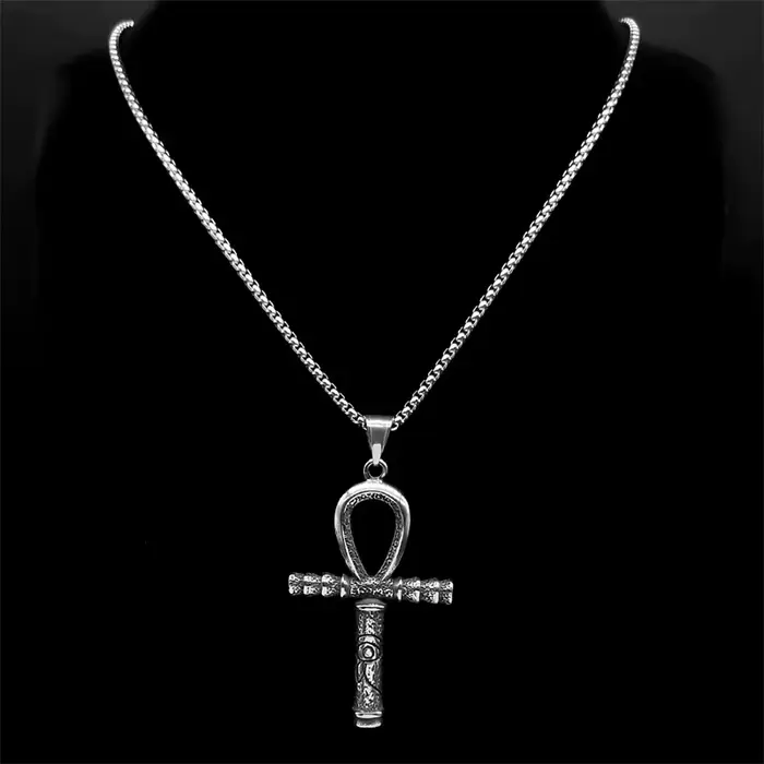 Oeil de Ra Horus Ankh croix pendentif colliers pour femmes hommes en acier inoxydable couleur argent mythologie yeux égyptiens symbole bijoux