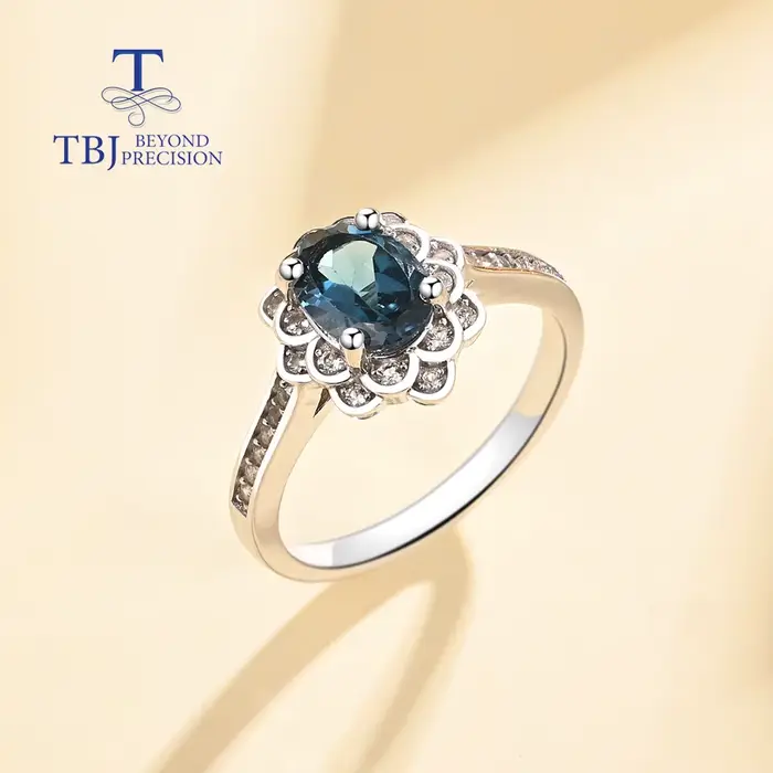 Bague ovale en topaze bleue naturelle de londres, design classique, bijoux fins en argent Sterling 925, cadeaux d'anniversaire et d'anniversaire pour femmes