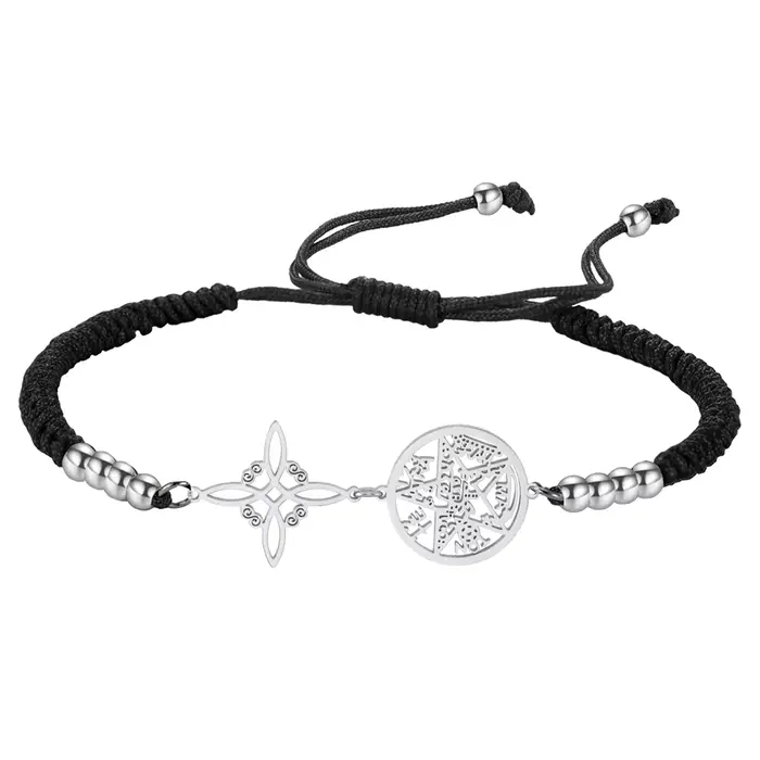Bracelet Double Protection Squelette Nœud de Sorcière Tetragramaton en Acier Inoxydable pour Femmes Hommes Occasions Spéciales
