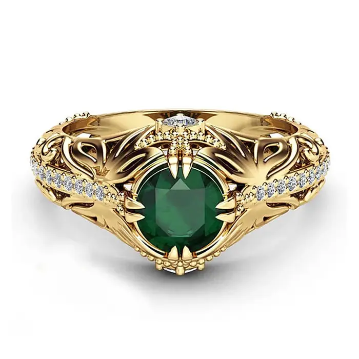 Bague en or 14K sertie d'émeraude naturelle pour femmes occasions spéciales engagement anniversaire mariage fiançailles
