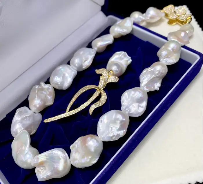 Collier vintage en perles Akoya véritables, perles naturelles de 13-21 mm, grandes perles baroques, 