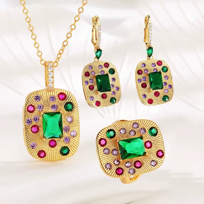 Foyimagination-Ensembles de bijoux rétro émeraude pour femmes