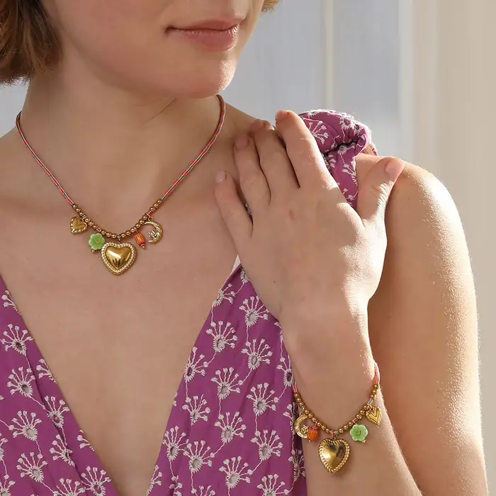 E.B.belle – ensemble de bijoux en corde tissée colorée, pendentif en forme de cœur perlé, collier et Bracelet plaqués or