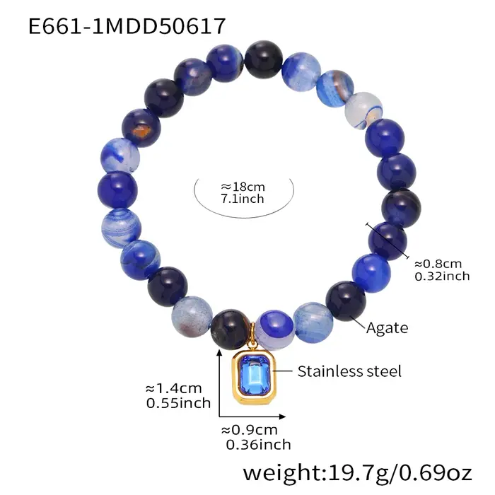 Bracelet tendance en acier inoxydable pour femmes, pierres naturelles rondes de luxe, perles plaquée
