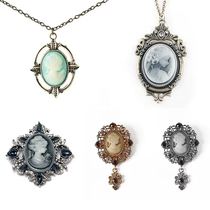 Broches Vintage camée en strass cristal victorien pour femmes, tête de beauté camée de reine, accessoire pour vêtements
