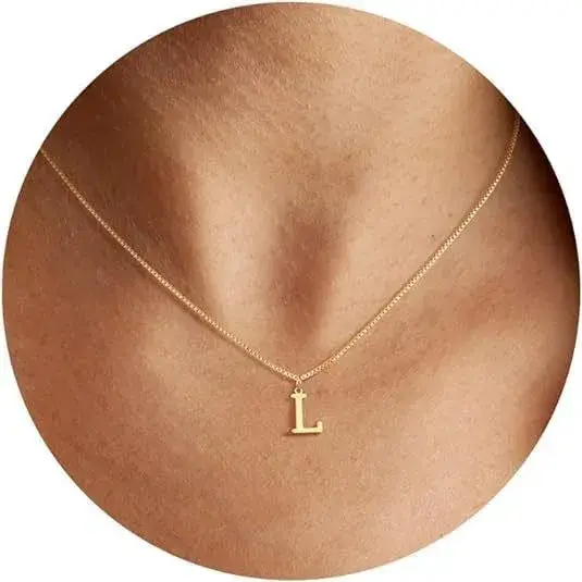 Collier initial A-Z plaqué or 18 carats, collier en acier inoxydable avec lettres mignonnes pour fem