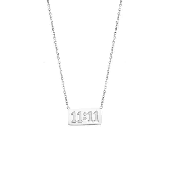 Collier avec pendentif rectangulaire 11:11, en acier inoxydable poli fin, plaqué or 18 carats, bijou